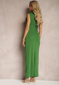 Renee - Zielona Sukienka Bodycon o Dopasowanym Fasonie Bez Rękawów z Drapowaniem Roxelina. Kolor: zielony. Długość rękawa: bez rękawów. Typ sukienki: bodycon #3