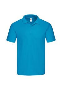 FRUIT OF THE LOOM - Męska Oryginalna Koszulka Polo. Typ kołnierza: polo. Kolor: niebieski