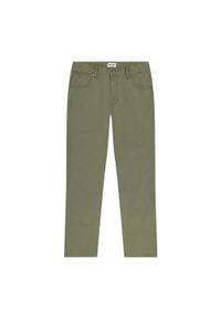 Wrangler - WRANGLER GREENSBORO MĘSKIE SPODNIE MATERIAŁOWE MATERIAŁ OLIVE W112350800. Materiał: materiał