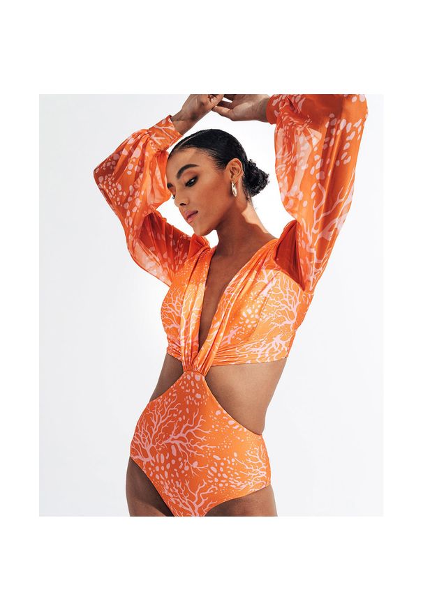 Intica - Strój plażowy z długim rękawem ochrona UV na lato Charyl. Kolor: pomarańczowy. Materiał: materiał. Długość: długie
