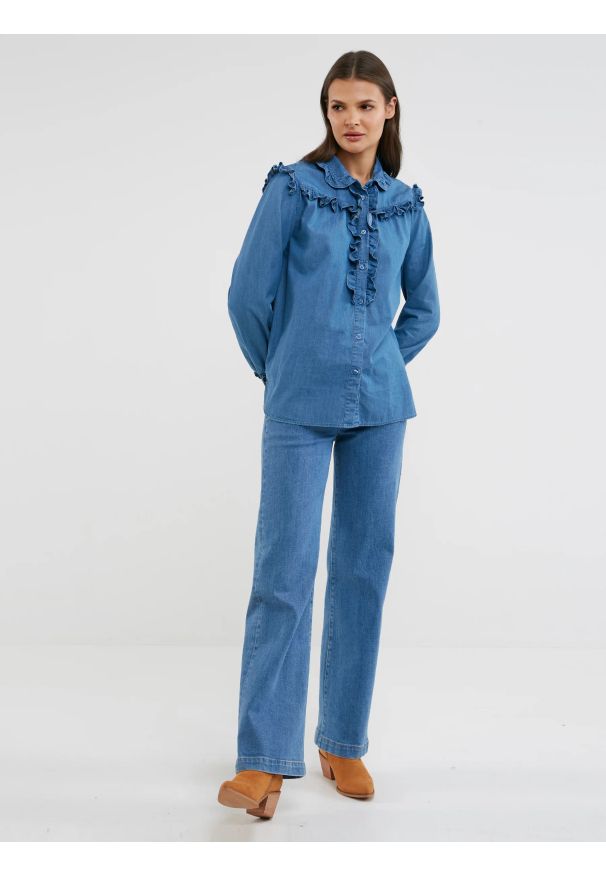 Big-Star - Botki damskie brązowe MM274079 802. Kolor: brązowy. Materiał: jeans. Obcas: na obcasie. Styl: retro. Wysokość obcasa: średni
