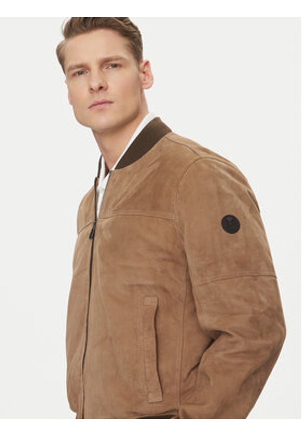 JOOP! Kurtka skórzana 17 Pios 80000774 Beżowy Regular Fit. Kolor: beżowy. Materiał: skóra