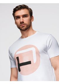 Ombre Clothing - T-shirt męski z dużym nadrukiem – biały V1 - Rozmiar: M. Kolor: biały. Materiał: dzianina, bawełna. Wzór: nadruk. Styl: sportowy, klasyczny