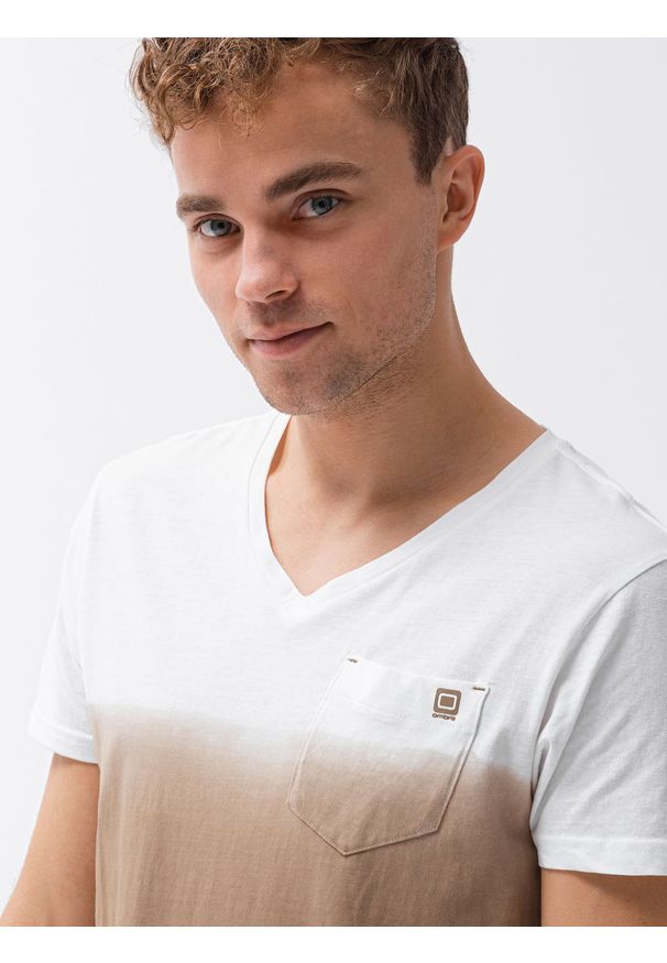 Ombre Clothing - T-shirt męski bawełniany S1380 - brązowy - XXL. Kolor: brązowy. Materiał: bawełna. Sezon: lato