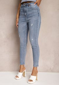 Renee - Jasnoniebieskie Casualowe Skinny Jeansy z Bawełny z Przetarciami na Nogawkach Cirea. Okazja: na co dzień. Kolor: niebieski. Styl: casual #3