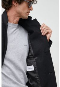 Calvin Klein płaszcz wełniany kolor czarny przejściowy. Okazja: na co dzień. Kolor: czarny. Materiał: wełna. Wzór: gładki. Styl: casual, klasyczny #7