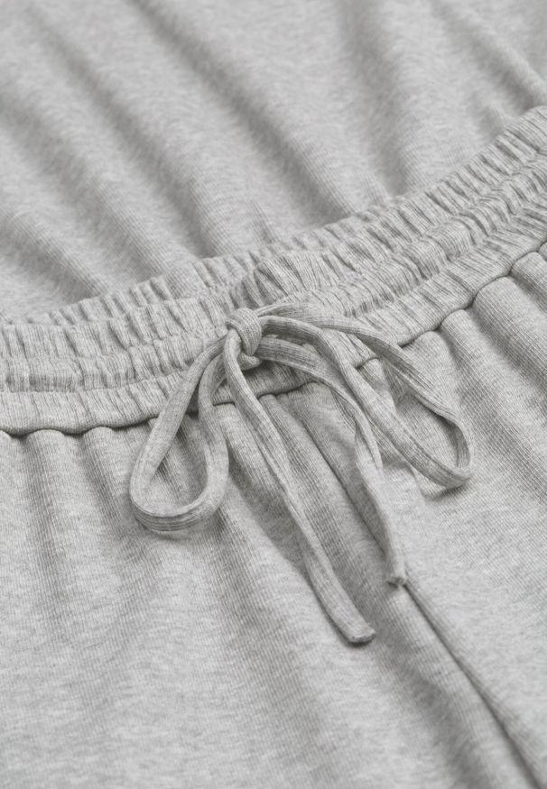 Born2be - Szary Komplet Bawełniany Spodnie Szerokie ze Sznurkiem w Pasie i Bluza ze Ściągaczami Urionne. Kolor: szary. Materiał: bawełna