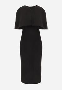 Born2be - Czarna Dopasowana Elegancka Sukienka VICES z Pelerynką Celareca. Kolor: czarny. Materiał: poliester. Długość rękawa: na ramiączkach. Styl: elegancki #8