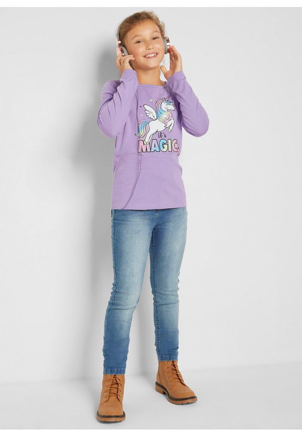 bonprix - Shirt z długim rękawem (2 szt.), z czystej bawełny organicznej. Kolor: fioletowy. Materiał: bawełna. Długość rękawa: długi rękaw. Długość: długie. Wzór: nadruk