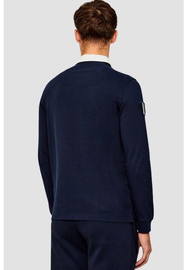 Aeronautica Militare - AERONAUTICA MILITARE Granatowy bawełniany męski longsleeve polo, Rozmiar L. Okazja: na co dzień. Typ kołnierza: polo. Kolor: niebieski. Materiał: bawełna. Długość rękawa: długi rękaw. Wzór: haft. Styl: casual, sportowy