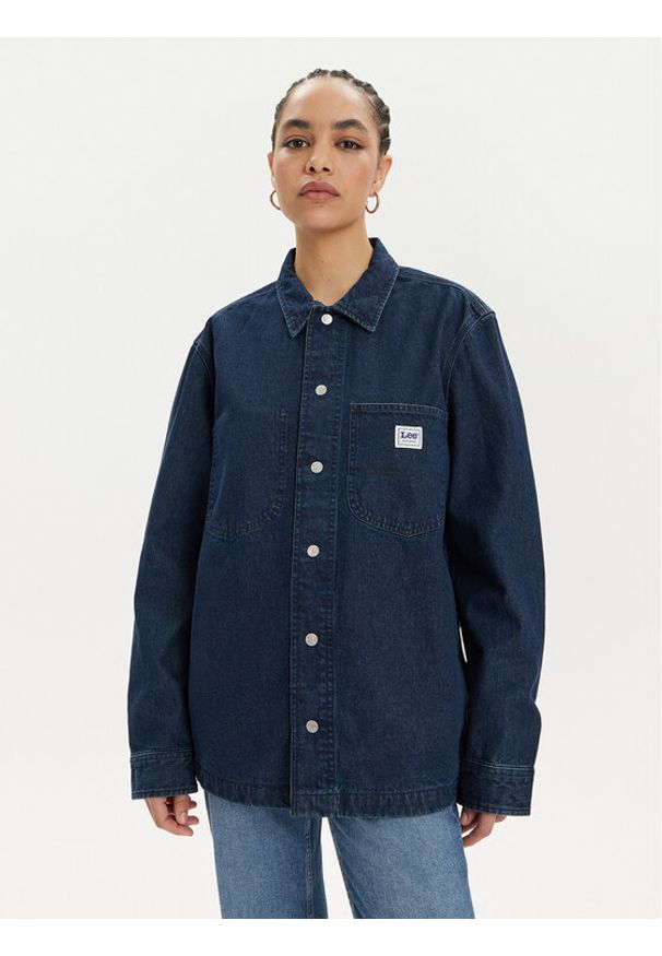 Lee Koszula jeansowa Workwear 112349344 Granatowy Loose Fit. Kolor: niebieski. Materiał: bawełna