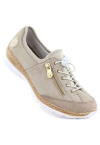 Skórzane półbuty damskie wsuwane beżowe Rieker N42F1-60. Zapięcie: bez zapięcia. Kolor: beżowy. Materiał: skóra #1