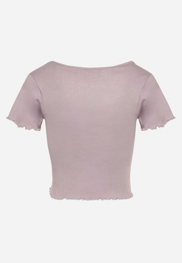 Born2be - Fioletowy Bawełniany T-shirt o Dopasowanym Kroju z Guzikami Filareina. Okazja: na co dzień. Kolor: fioletowy. Materiał: bawełna. Styl: klasyczny, elegancki, casual