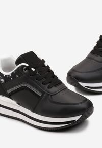 Renee - Czarne Sneakersy z Ekoskóry z Brokatowymi Wstawkami i Sznurowaniem Jelise. Kolor: czarny #3