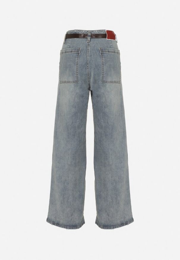 Born2be - Jasnoniebieskie Jeansy z Bawełną o Szerokim Kroju z Wysokim Stanem i Paskiem Teriseteli. Stan: podwyższony. Kolor: niebieski. Styl: elegancki