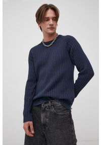!SOLID - Solid Sweter bawełniany męski kolor granatowy. Kolor: niebieski. Materiał: bawełna. Długość rękawa: raglanowy rękaw