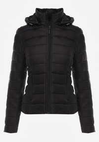 Renee - Czarna Pikowana Kurtka Przejściowa o Taliowanym Kroju z Odpinanym Kapturem Elzinnora. Kolor: czarny. Materiał: jeans, nylon #2