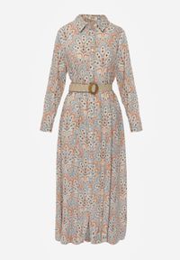 Born2be - Jasnoniebieska Sukienka z Guzikami i Plecionym Paskiem z Klamrą Aralty. Kolor: niebieski. Długość rękawa: długi rękaw. Sezon: wiosna, lato. Typ sukienki: koszulowe #5