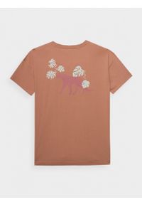 outhorn - T-shirt oversize z nadrukiem damski - pomarańczowy. Okazja: na co dzień. Kolor: pomarańczowy. Materiał: dzianina, bawełna. Wzór: nadruk. Styl: casual #3