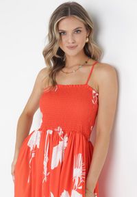 Born2be - Pomarańczowa Sukienka Midi na Ramiączkach w Kwiaty Godeberta. Kolor: pomarańczowy. Długość rękawa: na ramiączkach. Wzór: kwiaty. Styl: wakacyjny. Długość: midi #2