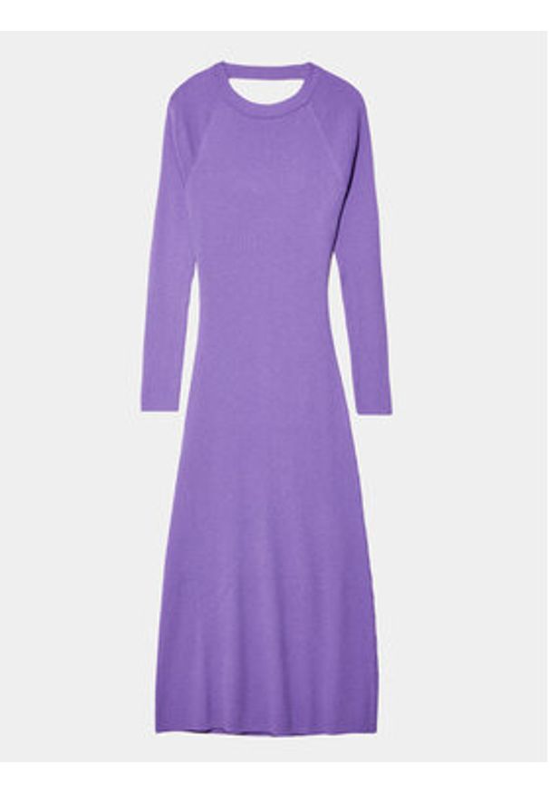 Sisley Sukienka dzianinowa 1B7YMV00M Fioletowy Slim Fit. Kolor: fioletowy. Materiał: syntetyk