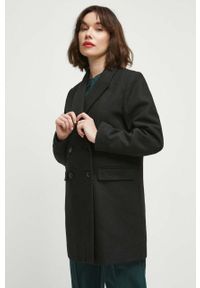 medicine - Medicine płaszcz z domieszką wełny kolor czarny przejściowy dwurzędowy. Kolor: czarny. Materiał: wełna. Wzór: gładki. Styl: klasyczny #3