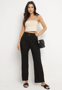 Born2be - Czarne Spodnie Paper Bag z Gumką w Talii i Wysokim Stanem Lunavia. Okazja: na co dzień. Stan: podwyższony. Kolor: czarny. Styl: elegancki, casual #6