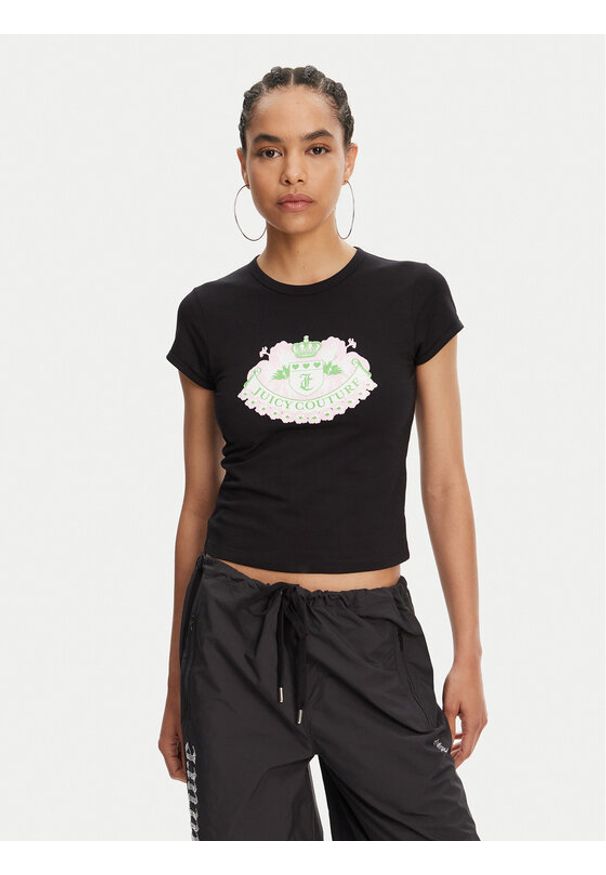 Juicy Couture T-Shirt Hibiscus JCGCT125041 Czarny Slim Fit. Kolor: czarny. Materiał: bawełna