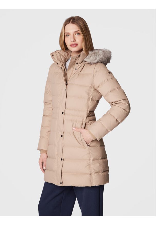 TOMMY HILFIGER - Tommy Hilfiger Kurtka puchowa Tyra WW0WW37487 Beżowy Regular Fit. Kolor: beżowy. Materiał: puch, syntetyk