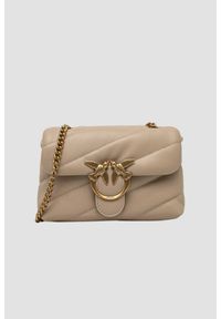 Pinko - PINKO Beżowa skórzana damska torebka kopertówka Love Puff Mini CL. Kolor: beżowy. Materiał: skórzane. Styl: casual, elegancki #1