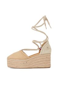 TOMMY HILFIGER - Tommy Hilfiger Espadryle Closed Toe Linen Flatform FW0FW07746 Beżowy. Kolor: beżowy. Materiał: materiał #4