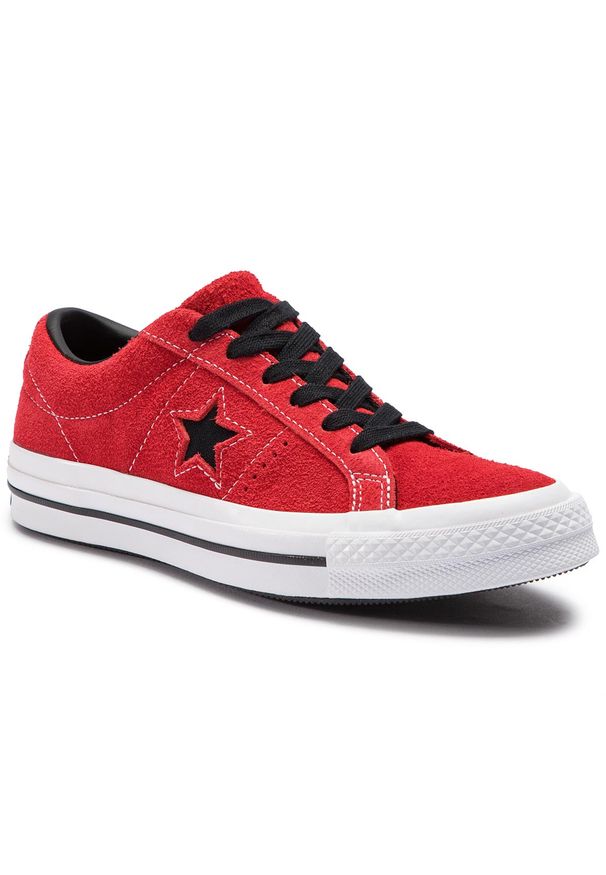 Tenisówki Converse One Star Ox 163246C Enamel Red/Black/White. Kolor: czerwony. Materiał: zamsz, skóra