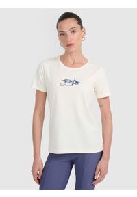 4f - 4F T-shirt regular z nadrukiem damski - biały M. Okazja: na co dzień. Kolor: biały. Materiał: materiał, bawełna. Wzór: nadruk. Styl: casual
