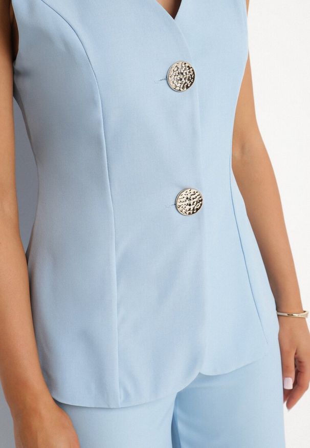 Born2be - Jasnoniebieski Komplet w Stylu Garniturowym z Kamizelką i Klasycznymi Spodniami Ronthia. Kolor: niebieski