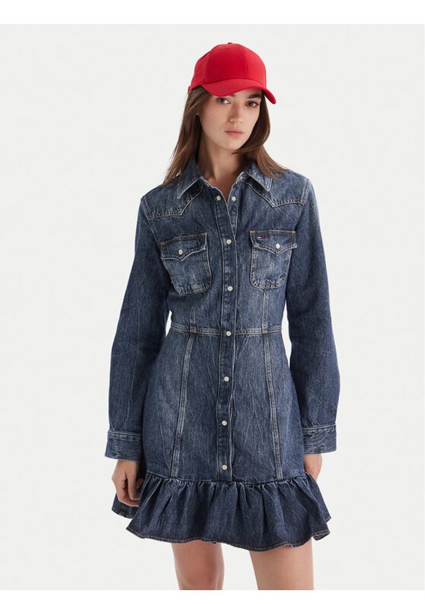 Tommy Jeans Sukienka jeansowa Western DW0DW21635 Niebieski Regular Fit. Kolor: niebieski. Materiał: bawełna