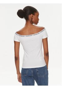Calvin Klein Jeans Bluzka Logo J20J223098 Biały Slim Fit. Kolor: biały. Materiał: bawełna #4