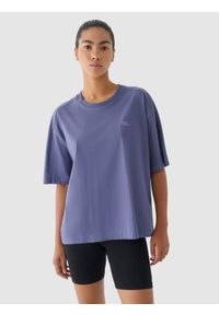 4f - 4F T-shirt oversize damski 4F x Anna Lewandowska - granatowy S. Okazja: na co dzień. Kolor: niebieski. Materiał: jersey, skóra, materiał, bawełna, dzianina. Długość rękawa: krótki rękaw. Długość: krótkie. Wzór: gładki, ze splotem. Styl: sportowy, casual, klasyczny