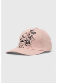United Colors of Benetton czapka z daszkiem bawełniana dziecięca x Disney kolor różowy z nadrukiem. Kolor: różowy. Materiał: bawełna. Wzór: nadruk, motyw z bajki #1