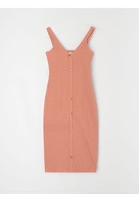 Sinsay - Prążkowana sukienka midi na ramiączkach z guzikami - pomarańczowy. Kolor: pomarańczowy. Materiał: prążkowany. Długość rękawa: na ramiączkach. Długość: midi #1