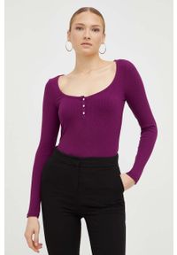 Guess longsleeve damski kolor fioletowy. Kolor: fioletowy. Długość rękawa: długi rękaw