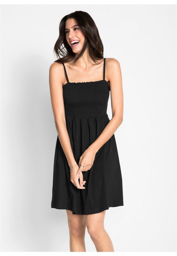 bonprix - Sukienka dżersejowa z czystej bawełny organicznej. Kolor: czarny. Materiał: jersey, bawełna. Długość rękawa: na ramiączkach