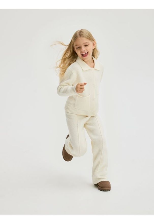 Reserved - Dzianinowe spodnie z domieszką wełny - złamana biel. Materiał: dzianina, wełna