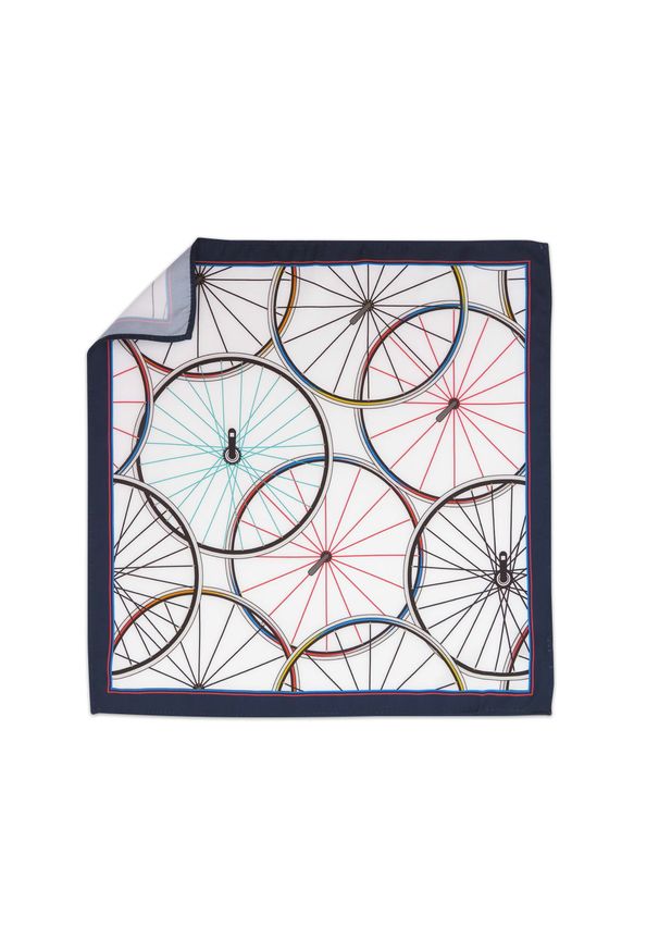 Modini - Biało-granatowa poszetka w kolorowe koła od roweru E310. Kolor: biały, wielokolorowy, niebieski. Wzór: kolorowy