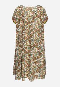 Born2be - Beżowo-Zielona Wiskozowa Sukienka Rozkloszowana we Wzór Paisley Mastis. Kolor: beżowy. Materiał: wiskoza. Wzór: paisley #6