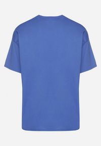 Born2be - Niebieska Koszulka T-shirt z Bawełny Fodarella. Okazja: na co dzień. Kolor: niebieski. Materiał: bawełna. Wzór: aplikacja. Styl: klasyczny, casual, elegancki