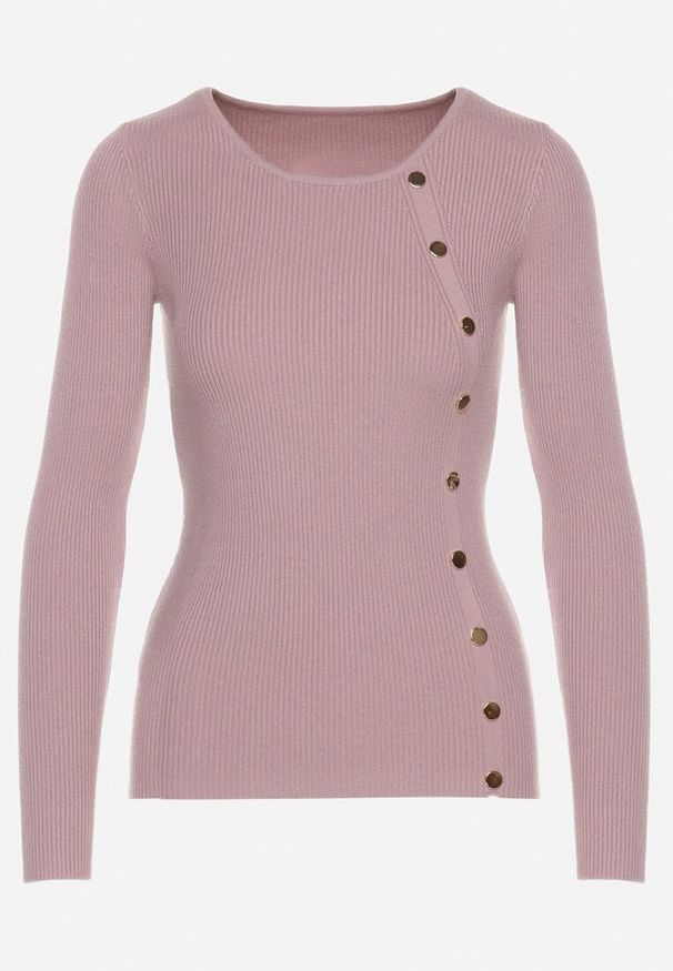 Born2be - Jasnofioletowy Sweter Ozdobiony Metalowymi Napami Corettina. Okazja: na co dzień. Kolor: fioletowy. Materiał: jeans. Wzór: aplikacja. Styl: wizytowy, casual