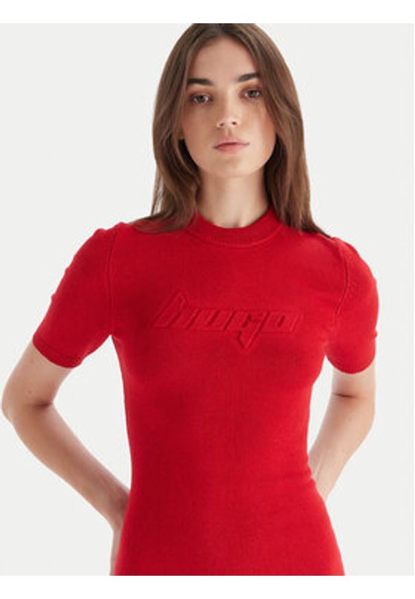 Hugo - HUGO Sukienka dzianinowa Sbloggy 50543324 Czerwony Slim Fit. Kolor: czerwony. Materiał: syntetyk