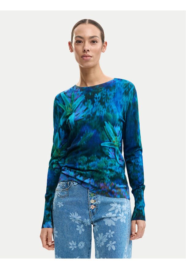 Desigual Sweter Suecia 26SWJF36 Niebieski Regular Fit. Kolor: niebieski. Materiał: wiskoza