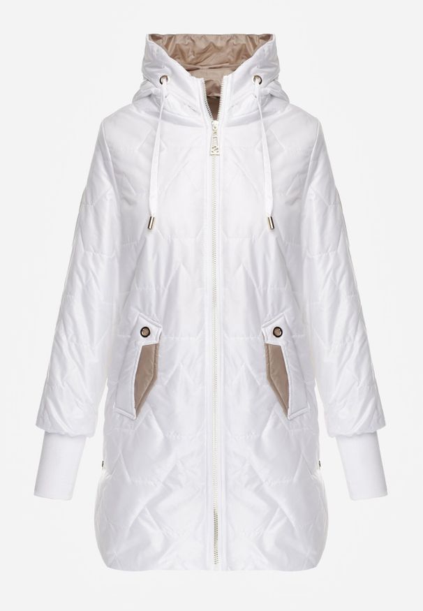 Born2be - Biała Pikowana Kurtka Przejściowa z Kapturem i Bocznymi Suwakami Mado. Okazja: na co dzień. Typ kołnierza: kaptur. Kolor: biały. Materiał: poliester, jeans. Styl: casual, klasyczny