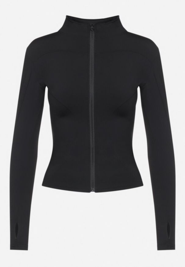 Born2be - Czarna Bluza Sportowa Zapinana na Suwak Letara. Okazja: do pracy, na co dzień. Kolor: czarny. Materiał: jeans. Długość rękawa: długi rękaw. Długość: długie. Styl: sportowy